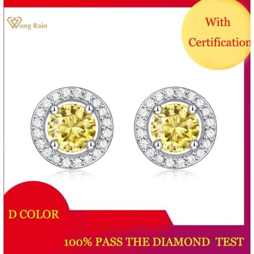 Wong Rain Fashion 925 Sterling Silver Real Moissanite Gemstone Wedding Engagement Simple Ear Stud Earrings Fine Jewelry Gift
