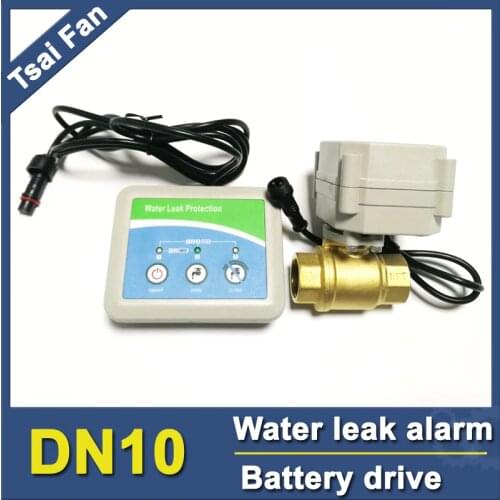 Water leak alarm work with DN10 electric valve DC3V, drived by battery,intellegent water leak detective sensor shut off valve