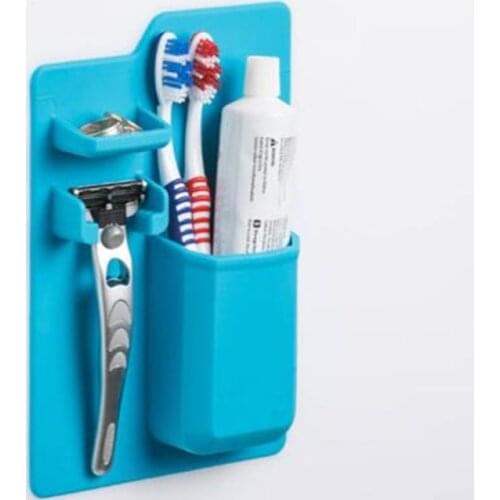 Bathroom Organizer Silicone Toothbrush Holder Gel Toothpaste Box Home Hanger For Bathroom Mirror Shower Blue/Green/Pink Apply