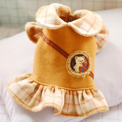 Pet Dog Cat Skirt Clothes Warm Coffe Hug Bear Print Dog Dress Breathable for Small Dog Cat Pet Clothing Puppy Dresses Chihuahua