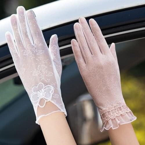 Sunscreen gloves womens summer UV-resistant thin driving touch screen lace ice gloves gloves women satin gloves velvet gloves