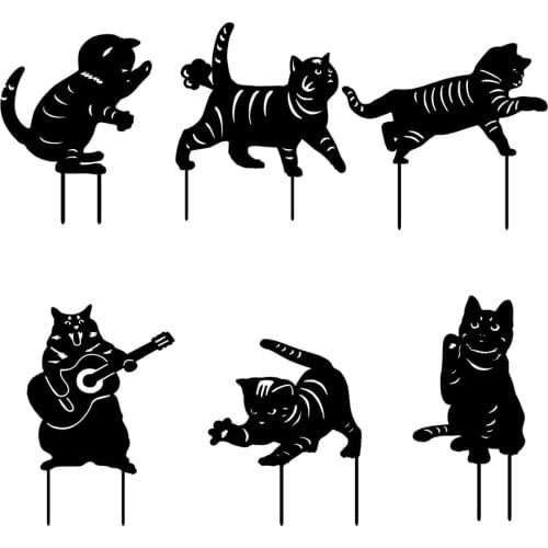 Outdoor Metal Kitten Decorative Garden Stakes Cat Silhouette Garden Decoration for Outdoor Lawn Black Ornaments Yard Sign Craft