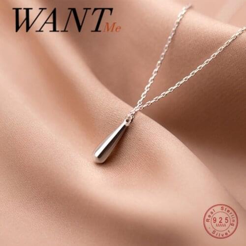 WANTME Genuine 925 Sterling Silver Minimalist Water Drop Pendant Chain Necklace for Women Fashion Korean Girl Teen Jewelry Gift