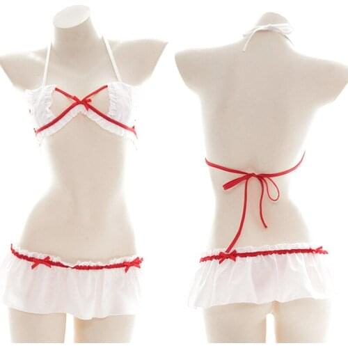 Women Japanese Sexy Lingerie Lolita Kawaii Anime Cosplay Mini Bikini Cosplay Erotic Costumes Bra Underwear Set Pajamas