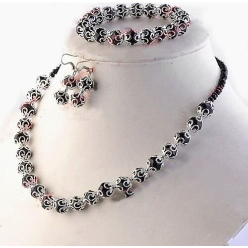 Fashion Handmade Black Crystal Glass Beads Jewelry Sets for women Necklace Earring and Bracelet one set