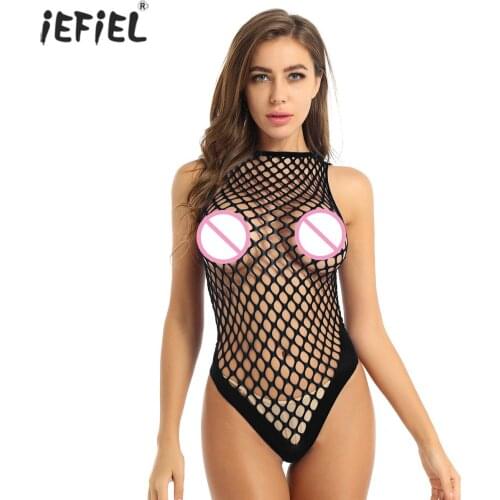Fishnet Bodysuit Sexy Women Lingerie Halter Neck Sleeveless See-through Hollow Out Netted Bodysuits One-piece Erotic Nightwear