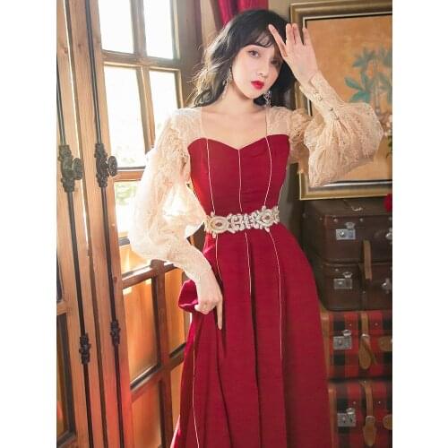 Yi Lin Kay 2020 New Fashion runway womens dresses Retro temperament waist collection slender lace patchwork dress