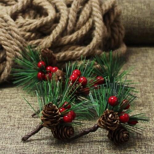 10pcs/set Christmas Artificial Pine Needle/Pick Decorations, Decors for Christmas Gift Box Desktop Decoration