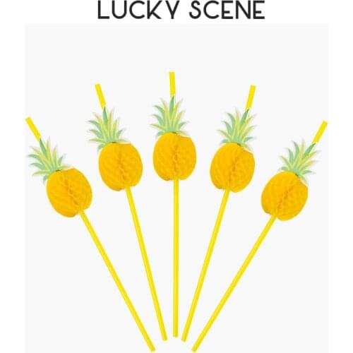 3D 10Pcs Disposable Pineapple Fun Fruit Straw for Party Decoration Pool Summer Hawaiian Beach Cocktail Luau Party S00617