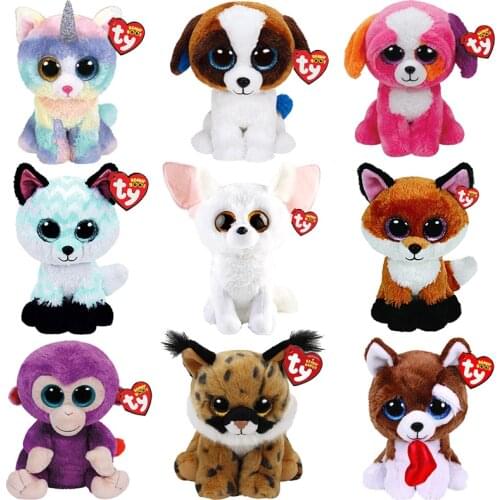 15 CM Ty Big Eyes Beanie Unicorn Fox Monkey Lynx Series Soft Plush Toys Healing Stuffed Animal Doll Cute Christmas Gift for Kids