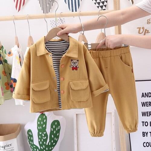 2021 Spring Toddler Baby Boy Clothes Kids Clothes For Boys For Newborn Coat+ T-Shirt+Pants 3 pcs Children Sets 1-5 Years Old