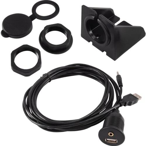 3.5mm USB 2.0 AUX Socket Extension Lead Panel Cable Car Dash Board Mount