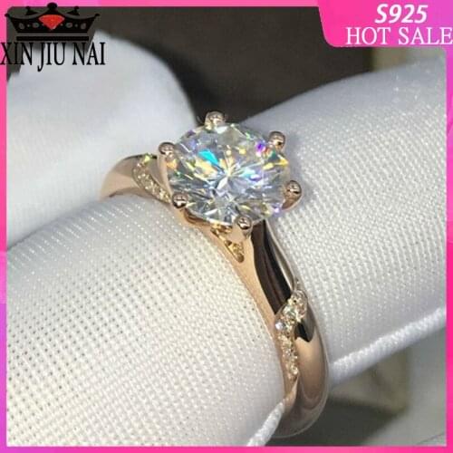 Pure silver 925 original classic lady rose gold hexagonal claw inlay zircon crown engagement wedding ring holiday gifts