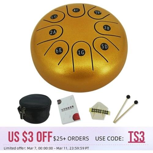 Aiersi 6 Inch 8 Inch Alloy Steel Tongue Drum Chakra Tank Drum Steel Percussion Padded Travel Bag and Mallets
