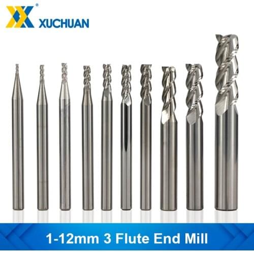 Aluminum Cutter 1-12mm Carbide Milling Cutter HRC 50 3 Flute Spiral End Mill for Metal Milling Tools CNC Machine Router Bit