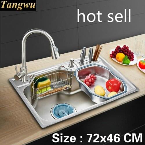 Free shipping Household vogue standard kitchen single trough sink wash the dishes 304 stainless steel hot sell 72x46 CM