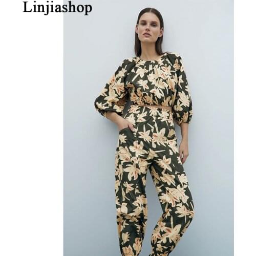 Za Womens Pants Summer Printed Loose Harem Pants Thin Loose Length Pants Womens High Waist Stylish Trousers