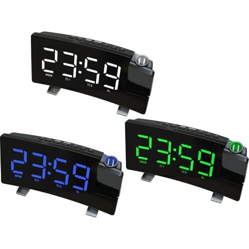 Alarm Clock Radio Digital Timed Off Dual Alarm Projection Curved Screen LED Desktop FM Radio Nursery Home Clocks Accent Decors