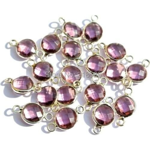 H-BP08 Light Amethysts Crystal Bezel Connector Pendant Silver Bezel Charm Round Bezel Connector 6mm 8mm 10mm 12mm 14mm 16mm