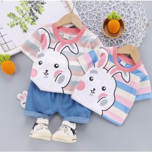 Summer Baby Girls Clothing Kids Clothes Lovely Big Strips T Shirt Shorts 2pcs/Sets Infant Children Fashion Casual Costume sets