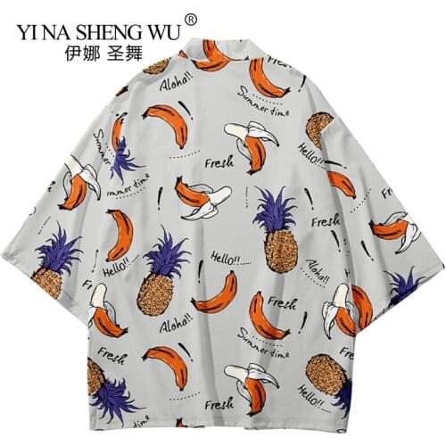 Janpanese Print Coat Kimono Cardigan Casual Loose Men Harajuku Japan Haori Cosplay Asia Costumes Traditional Shirt Yukata Summer