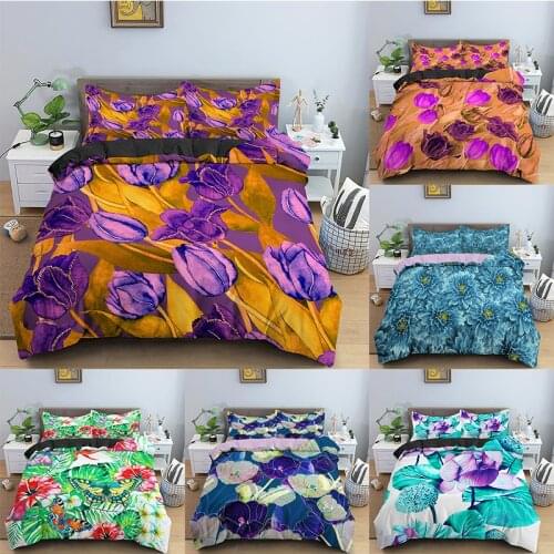 Leaves Pattern Bedding Set Lotus Duvet Cover with Pillowcase Set Queen King Size Home Textile for Kids