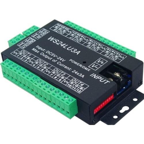 24 Channel 3A/CH DMX512 Decoder Controller 5V 12V 24V DC Led Lights DMX 512 RGB Controller 8 Groups Output