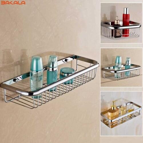 BAKALA Brass Bathroom Accessories Corner Shelf,Chrome Finished Wall Mounted Bath Shower Caddy Storage Holder BR-6716