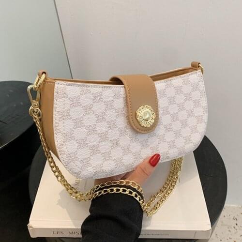 Small Baguette Armpit Bags For Women 2021 Contrast Color PU Leather Chain Shoulder Handbags Female Travel Fashion Cross Body Bag