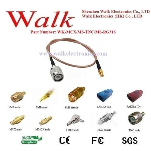 MCX male TNC male rg316 cable, MCX TNC rg316 cable, TNC connector cable