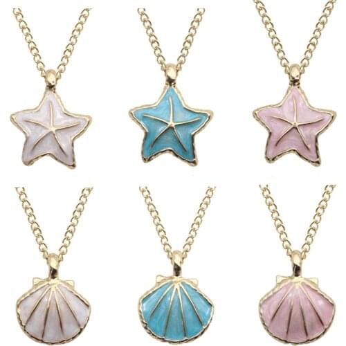 Fashion colorful metal shell starfish conch pendant marine necklace for women 2020 vacation leisure Charming cremation necklace