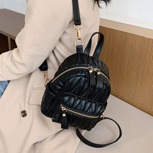 Fashion Women Leather Backpack Small School Bag Backpacks for Teenage Girls Double Mini Shoulder Bags Mochila Feminina Purses