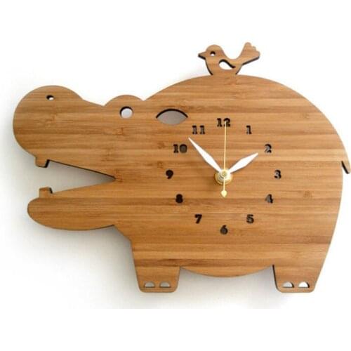 Natural Banboo Hippo Bamboo & wood wall clock childrens bedroom mute modern design Rural creative personality home decor