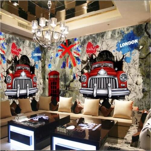 Mural Wallpaper 3D European Retro Nostalgic Classic Car Wearing Wall 3D Stereoscopic Restaurant Bar Wall Murals Paper Wall Decor
