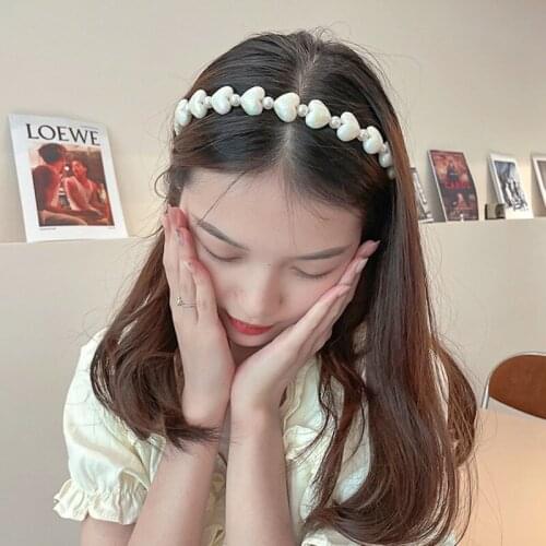 Korean Love Heart Simulation Pearl Hair Bands For Women Fashion Wedding Hair Hoop HeadBand Girls Hairbands Hair Accessories 2021