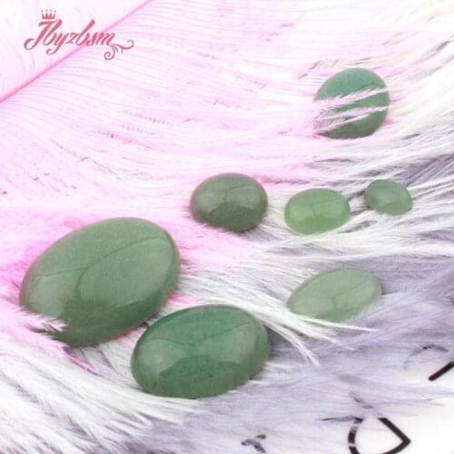 Oval Green Aventurine CAB Cabochon Flatback Dome Undrilled Natural Stone Beads For DIY Pandandt Earring Ring Jewelry Making 5pc