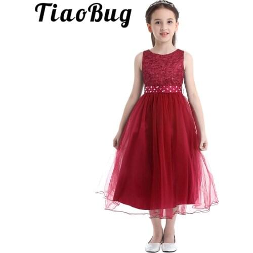 Embroidery Girls Sequined Floral Lace Mesh Flower Girl Dress Princess Pageant Wedding Birthday Party Tulle Formal Summer Dress