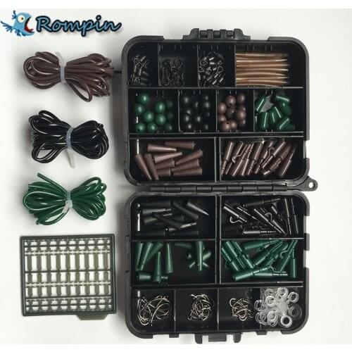Rompin Carp Fishing tackle box Hair Rig Combo box Accessories Hooks Rubber Tubes Swivels Beads Sleeves Stoppers