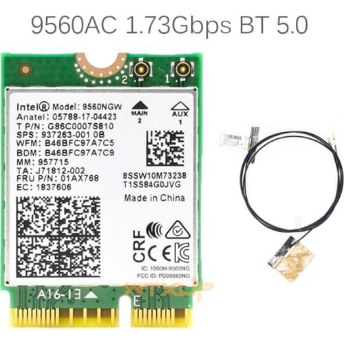 With 2pcs antennas For Intel 9560AC 9560NGW 1.73Gbps Wireless WIFI card M2 CNVi 802.11ac Bluetooth-compatible 5.0 for Windows 10