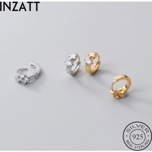 INZATT Real 925 Sterling Silver Zircon Star Hoop Huggies Earrings For Fashion Women Hiphop Fine Jewelry Minimalist Accessories