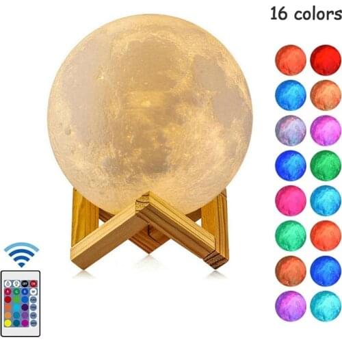 3D Printing LED Moon Lamp Night Light 16 Color Flash Change Touch Remote Control Twinkle Atmosphere Light Children Gift