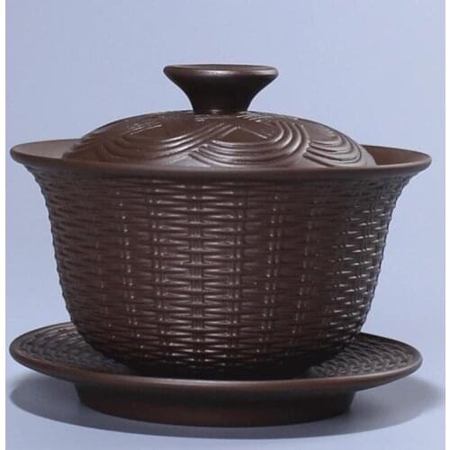 Weave Gaiwan Purple Clay Tea Tureen Handmade Health Zisha Teaware Office Tea Ceremony Puer Oolong Tea Teapots Big Tea Bowl