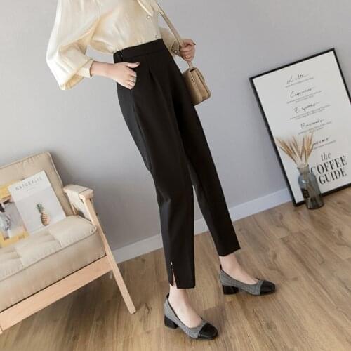 Comfortable Casual Harem Pants Women 2020 Korean Elegant Slit Cigarette Pants Black Plus Size Office Work Suit Pants Trousers