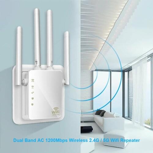 1200M Dual Frequency Enhanced Repeater Signal Amplifier Wireless WiFi2.4 and 5.8G High Power AP Routing 110V-220V Black