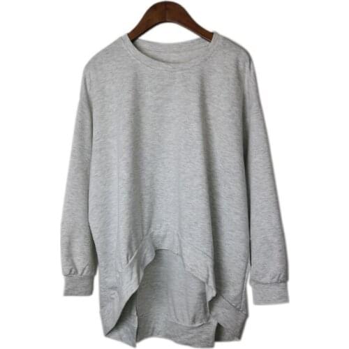 Spring new fashion solid women top Irregular hem sweatshirt