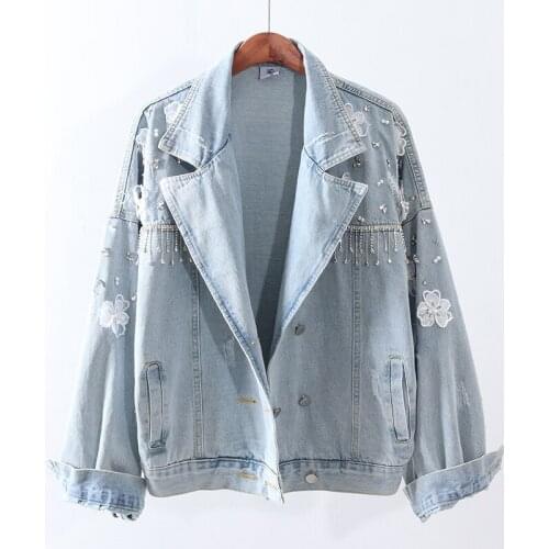 2020 Spring Autumn New Korean Fashion Hole Tassel Denim Women Loose Outwear Diamond Lace Splicing All-match Short Coats Female
