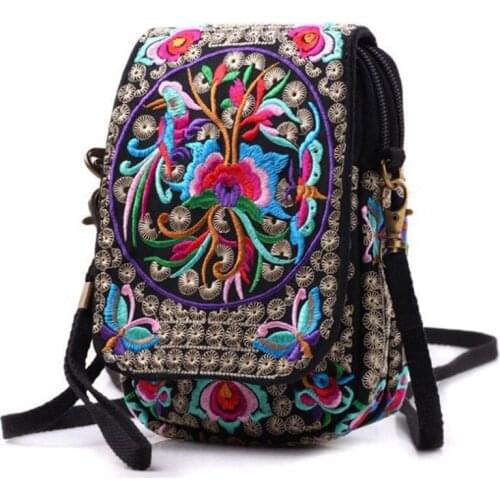 Vintage Printed Handmade Women Mini Crossbody Bag Cellphone Pouch Small Handbag Coin Purse