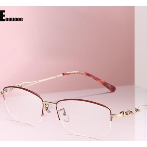 Women Pure Titanium Half Glasses Frame Ultralight Myopia Prescription Optical Eyewear Diamond Design
