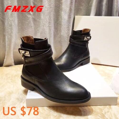 Famous Buckle Women Booties Boots Leather Top Designer Brand Genuine Leather High Quality Winte Leather Shoes For Women Boots
