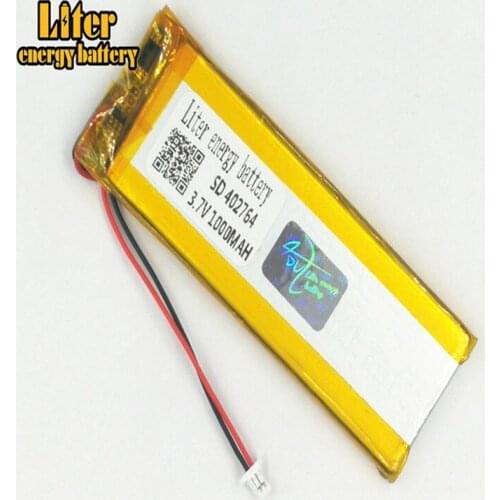 1.0MM 2pin connector 3.7V 402764 1000mah polymer rechargeable li-ion battery MP3 MP4 MP5 GPS Portable WiFi receiver battery